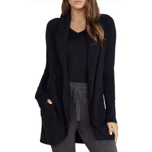 NEW! Barefoot Dreams CozyChic Lite Circle Cardigan Open Front Knit Black  L/XL